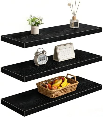 Vervida® Black Floating Wall Shelves 47.2 in Set of 3 Extra Large by Vervida