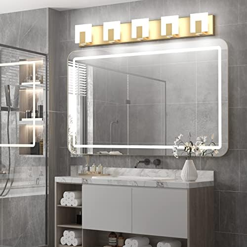 Aipsun Gold Bathroom Vanity Lighting Fixtures Modern LED 5 Lights Vanity Light - Image 6