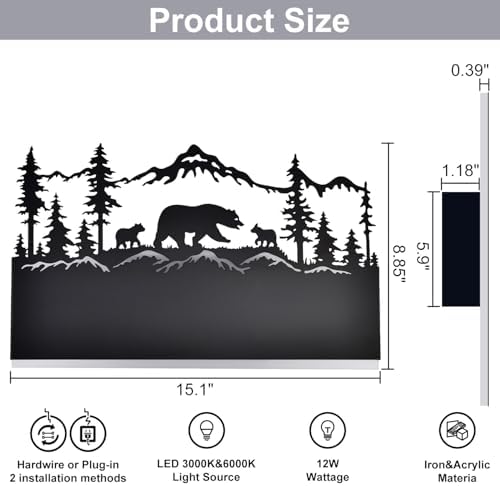 Bear Light LED Wall Sconce, 3000K Warm & 6000K Cool Dual Color Temperature - Image 7