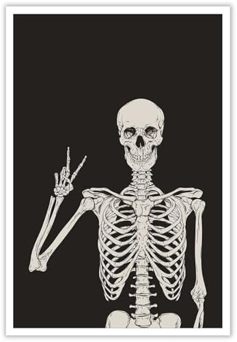Funny Black Skeleton Canvas Wall Art Spooky Decor Halloween Poster High Hand by Unknown