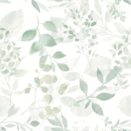 Safiyya Light Green Leaf Wallpaper Peel and Stick Wall Paper Modern Boho by SAFIYYA