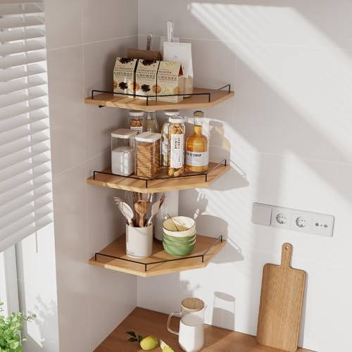 JJL Corner Shelf Wall Mounted, 12 Inches 3-Tier Floating Corner Shelf, Hexagon - Image 6