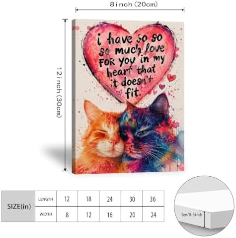Colorful Cat Couple Love Poster Watercolor Cat Canvas Wall Art - Image 3