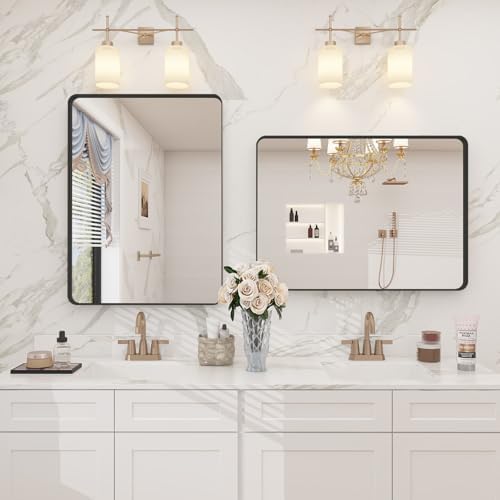24x30 Inch Black Metal Framed Bathroom Mirror - Image 5
