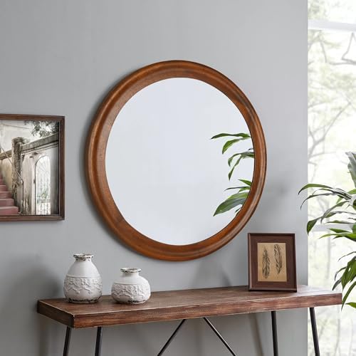 Round Wood Mirrors 30 Inch, Rustic Decorative Wall Mirror - Image 2