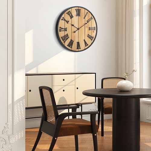 Large Wall Clock 24IN, Silent Metal Wood Style Wall Clocks Battery Operated - Image 5
