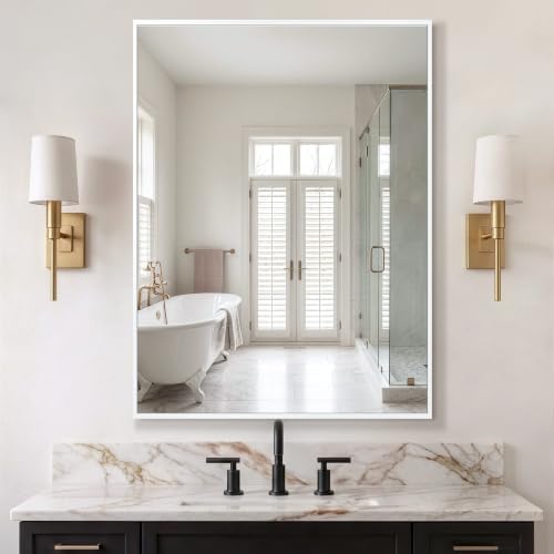 Delma Bathroom Vanity Mirror, 30x40 Silver Metal Framed Mirror - Image 7