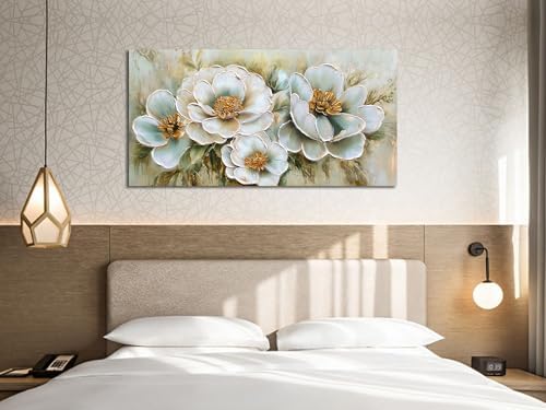 Arjun Flower Wall Art Canvas Vintage Textured Floral Framed Large 40"x20" - Image 4