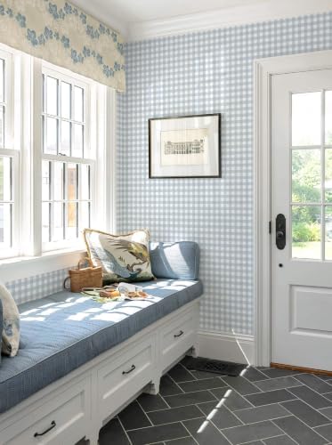 Heroad Light Blue Peel and Stick Wallpaper Gingham Checkered Contact Paper - Image 3