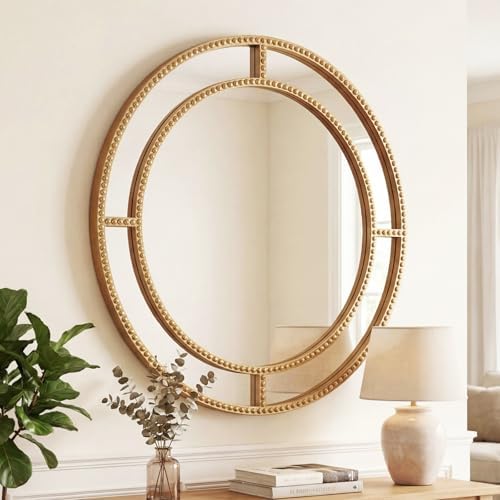 CHARMAID Gold Round Wall Mirror by CHARMAID