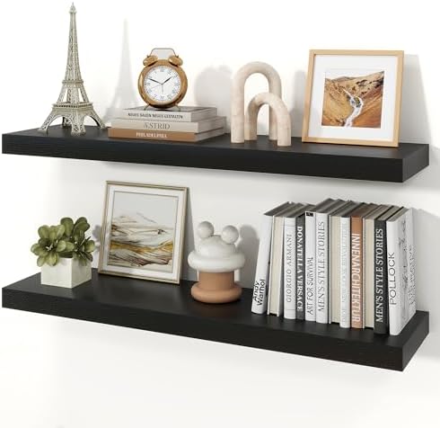 36" Black Floating Shelves Wood Wall Shelf by Ornawit
