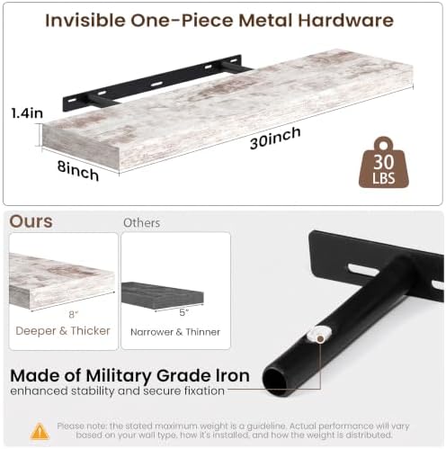 30x8in Floating Shelves 2 Pack, Wall Mount Display Shelf - Image 3