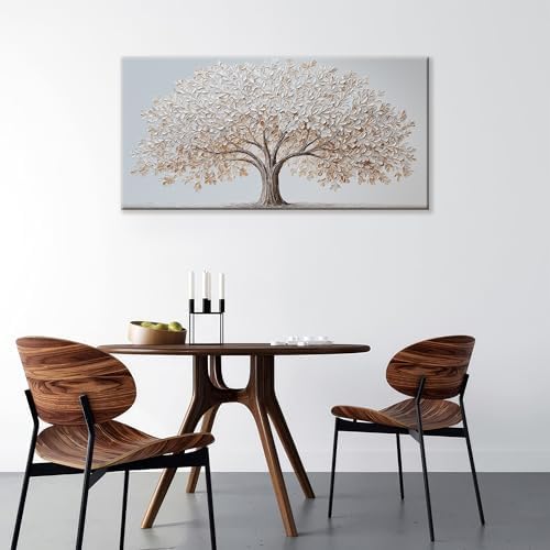 White Canvas Wall Art Prints 24"X48" Tree Of Life Wall Art - Image 3