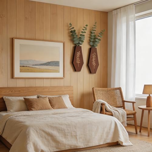 Wood Wall Planter 2 Pack, Modern Farmhouse Wall Decor Mounted Wooden Vase Set - Image 6