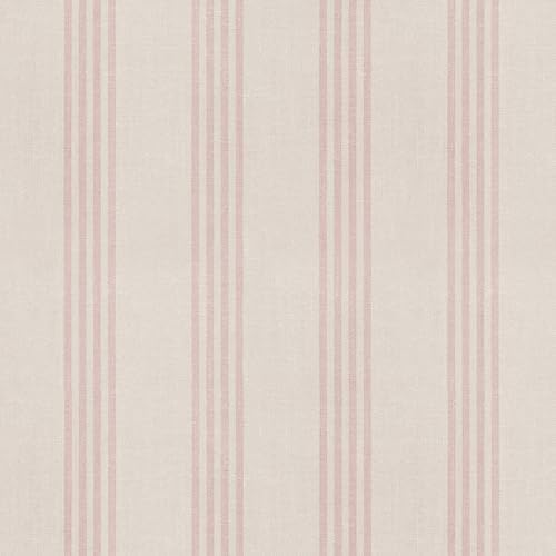 RollsRolla Pink and Beige Striped Peel and Stick Wallpaper, Cottage Farmhouse - Image 3