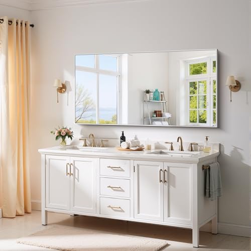 YIROMAN Bathroom Mirror 60"x30", Large Brushed Silver Bathroom Mirror - Image 3