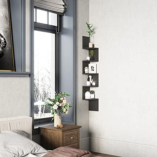 GREENDEW 5-Tier Wall Mount Radial Floating Corner Shelf, Wood Display Storage - Image 5