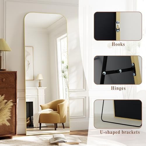 Arched Floor Length Mirror 64"x21" Matte Gold Leaning or Hanging - Image 4