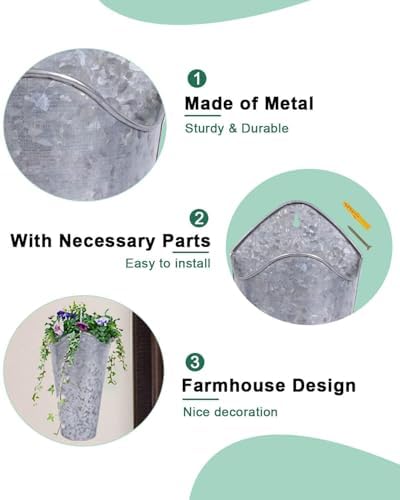 vensovo 2 Pack 12 Inch Galvanized Wall Planters - Image 3