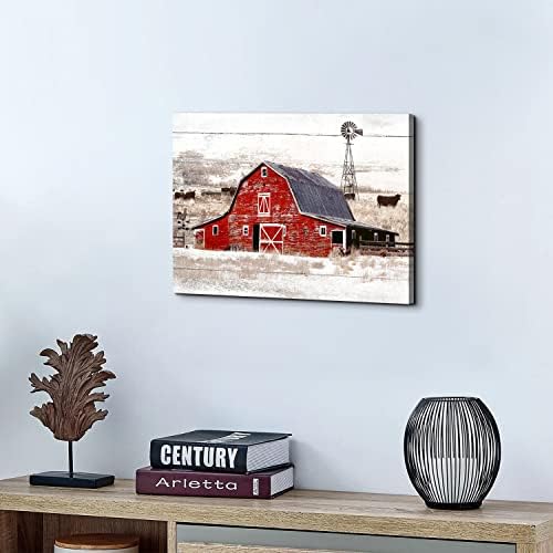Farmhouse Barn Canvas Wall Art Kitchen Wall Decor Rustic Windmill Meadow - Image 6