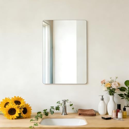 Bathroom Mirror for Over Sink 24x16 Inch Frameless Wall Mirror Rectangle by BOMINICA