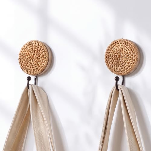 Colingmill 2 Pcs Boho Rattan Wall Hooks, Woven Towel Hooks Decor by Colingmill