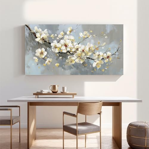 YISXINOAG Beige Flower Floral Wall Art Modern Painting Canvas Print 24"X48" - Image 6