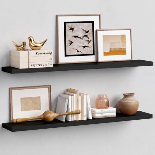 Black Floating Shelves 48 Inch Long, Large Wall Shelf by Forbena