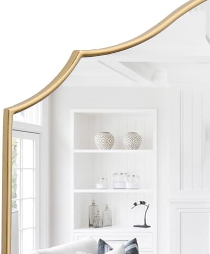 Besdomus Gold Scalloped Wall Mirror: 40"x29" Large Wooden Bathroom Mirror - Image 5