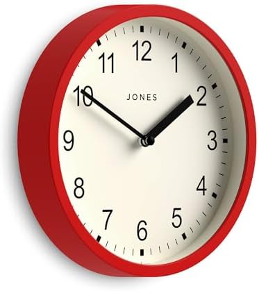 JONES CLOCKS® Spin wall Clock | Small Modern Round Clock | 8" | Red | Easy to by JONESCLOCKS