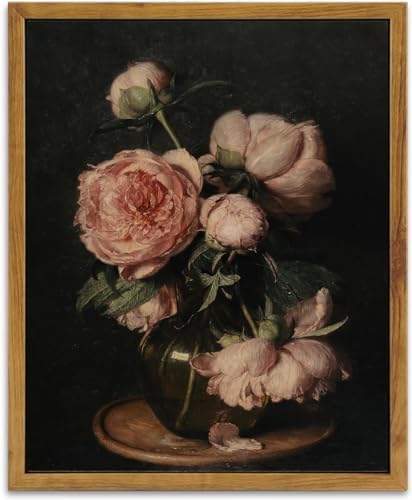 KBKBART Framed Canvas Wall Art, Peony Floral Prints Decor, 16x24 Inch by KBKBART