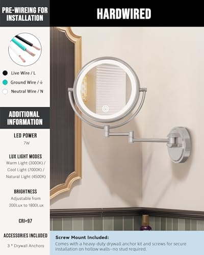 10" Large Brass Lighted Wall Mounted 5X Magnifying Makeup Mirror Bathroom - Image 2