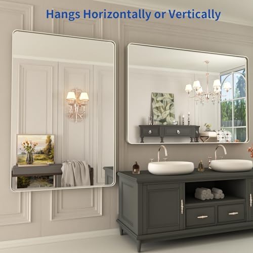 WEER Brushed Nickel Bathroom Vanity Mirror 48X32 Inch - Image 5
