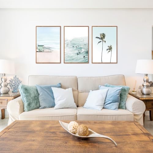 CHDITB Coastal Beach Framed Wall Art Tropical Palm Tree Ocean Surfing Decor - Image 2