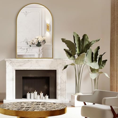 Gold Arched Mirror 30x48in, Metal Framed Bathroom Vanity Wall - Image 3