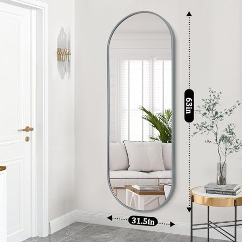 JJUUYOU Oval Full Length Bathroom Mirror 63"X32" Wall Mounted Vanity Metal - Image 2