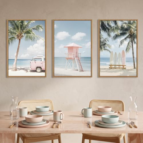Celestdeco Large Beach Seascape Ocean Framed Canvas Wall Art Set, Modern - Image 4