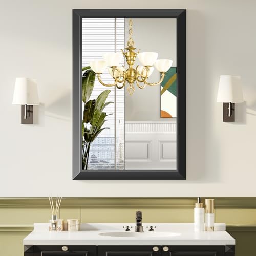 Black Bathroom Mirror for Over Sink, 24x36Inch Thick Anti-Rust Metal Frame by ERZERTBathroomMirrors