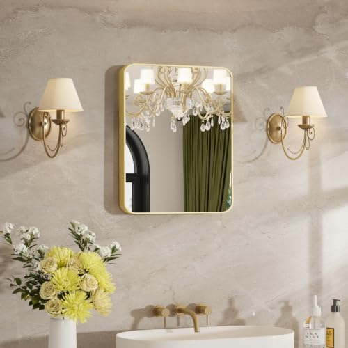 16"x20" Bathroom Mirror for Over Sink, Brushed Gold Rectangle Vanity Mirror by MZON