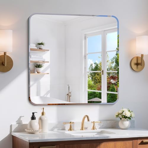 CILIBER Beveled Mirror, 30x30 Square Bathroom Mirror Rounded Corner, 3mm by CILIBER
