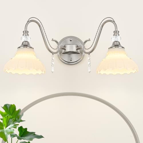 Brushed Nickel Bathroom Vanity Light, 2-Light Nickel Finish Wall Sconce by Unknown