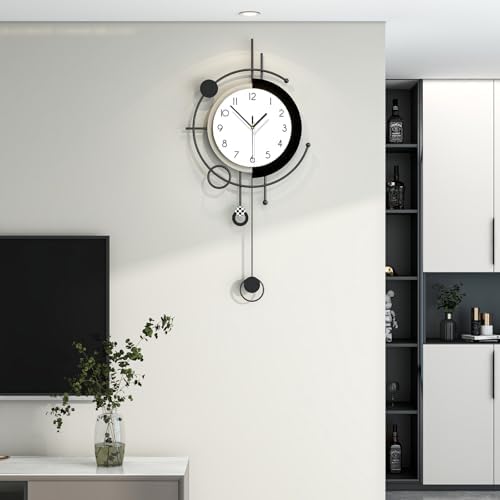Modern Wall Clock for Living Room Decor 15 Inch Big Decorative Black Metal Wall by CreativeClock