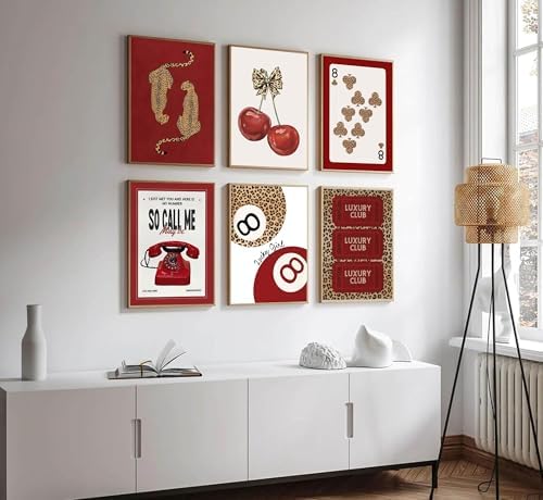 HHB 6Pcs Trendy Red Leopard Canvas Wall Art Unframed 8X10in - Image 6