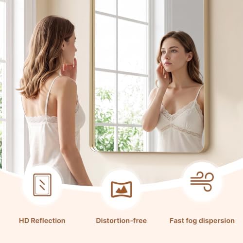 Kosmonia 30x24 Inch Bathroom Vanity Mirror Brushed Champagne Gold - Image 5