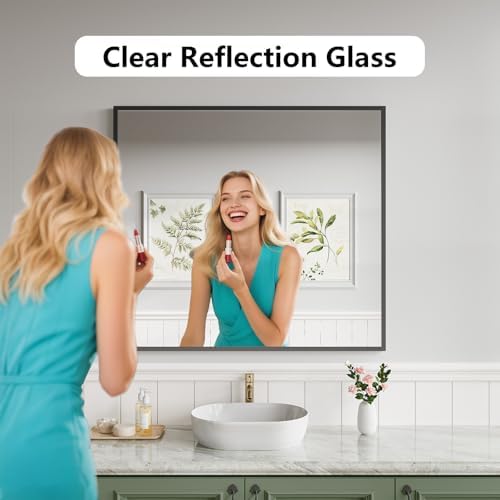 Bathroom Mirror 36"x40" Matte Black Rectangle Bathroom Wall Mirror - Image 6