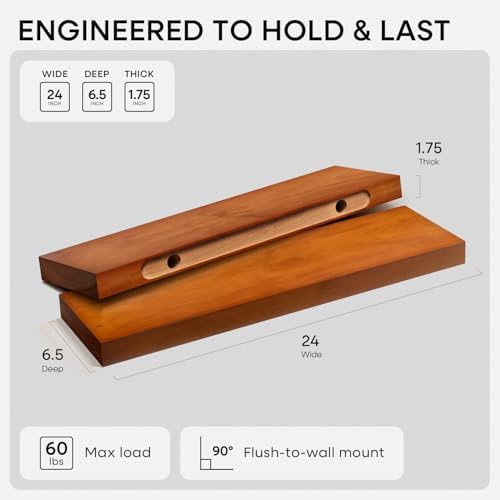 Homeforia 24 Inch Floating Shelves, High-End Solid Pine Wood - Image 2