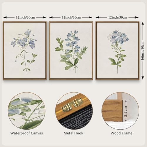 JOWOROLO Framed Floral Botanical Wall Art Blue Flowers Canvas Painting Prints - Image 2