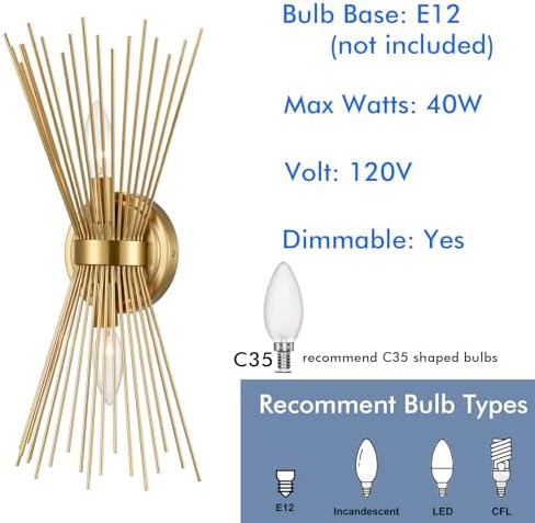YUBOLE Brass Vanity Light Mid-Century Starburst Wall Sconce Lighting - Image 4