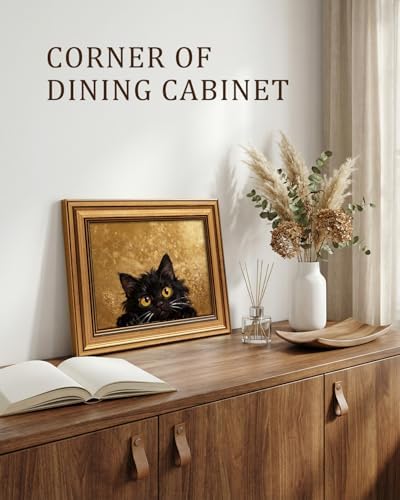VIYYIEA Vintage Gold Framed Wall Art, Cute Fluffy Black Cat, 8x10 Inch - Image 2