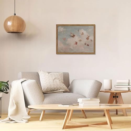 Framed Vintage Butterfly Canvas Wall Art, Dreamy Cloud Butterfly Poster Print - Image 7